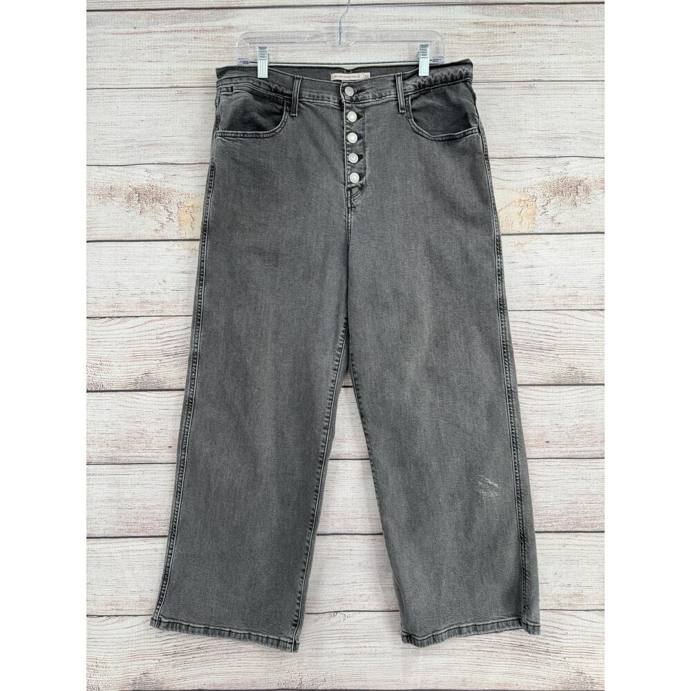 Levi's Mile High Cropped Wide Leg Jeans Womens 32 Gray Black Medium Washed